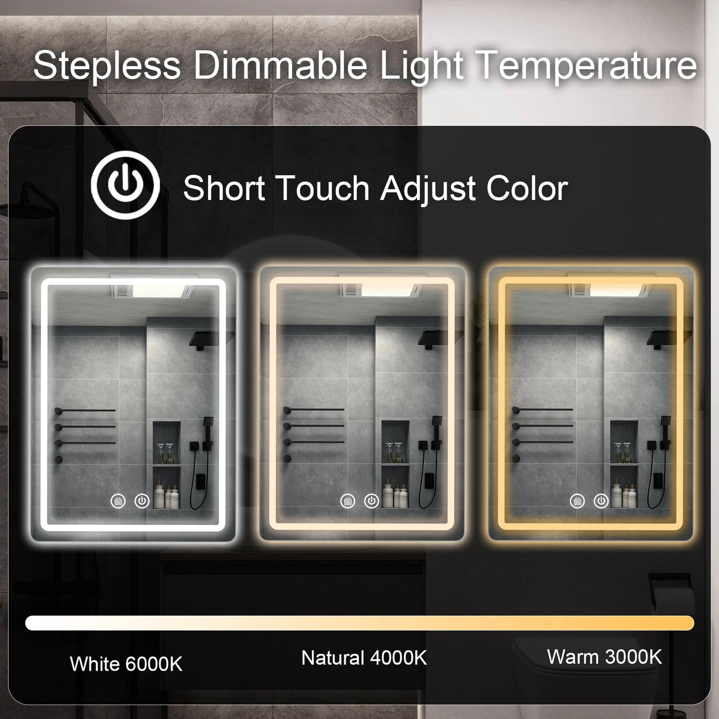 20x28 inch LED Bathroom Mirror Vanity Mirrors with Backlit Lights Fogless Makeup Mirror Wall Mounted with Demister